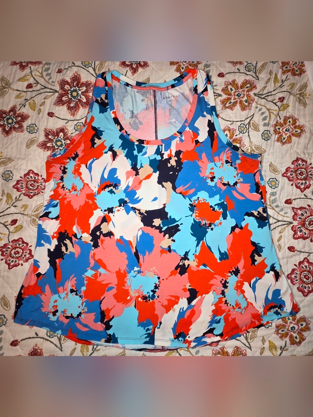 Ava & Viv multicolor orange and blue scoop neck tank top, like new, size 2X